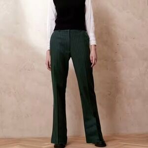 SKYE by Brora Womens Pinstripe Trouser Size 14‎ Green Wide Leg Preppy Chic